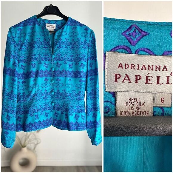 Vintage Adrianna Papell 100% Silk Pastel Floral Jacket Lightweight Blazer Size 6 - Picture 1 of 3